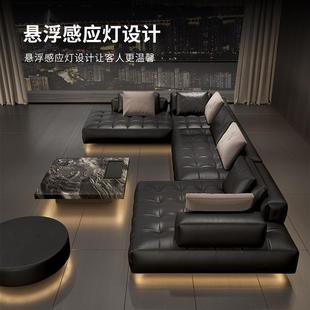 升级版劳伦斯沙发悬浮真皮客厅头层牛皮高端沙发感应灯全青皮沙发