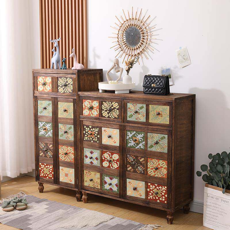 简易门口实木鞋柜美式复古家用进门鞋架收纳柜客厅阳台走廊储物柜