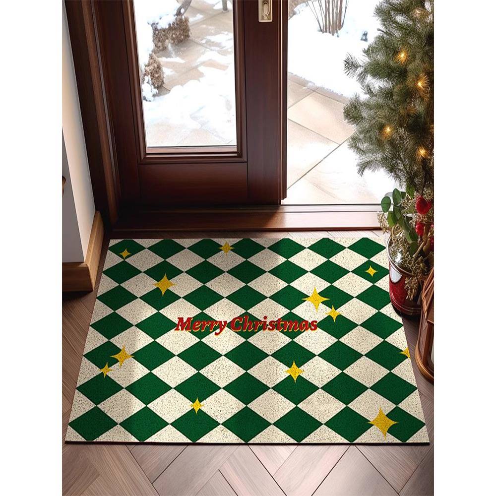 圣诞节入户地垫丝圈耐脏脚垫地毯圣诞装饰氛围感商场场景布置门垫
