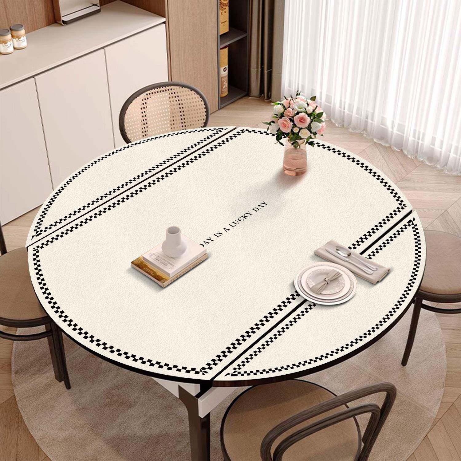 现代简约风折叠圆桌餐桌桌垫弧形椭圆形桌布防水防油防烫茶几垫子