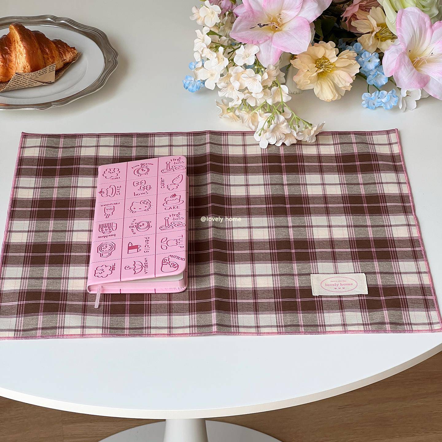 lovely home自制粉棕撞色可露丽配色双层布艺餐垫ins风可爱少女