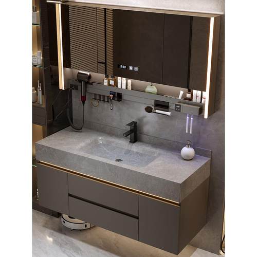 岩板热弯一体盆洗漱台卫生间洗手池洗脸池盆柜2025新款浴室柜组合