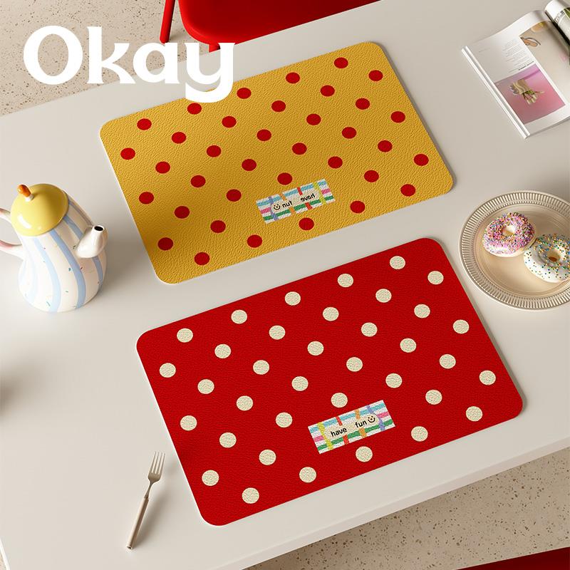 OKAY复古波点皮革餐垫防水防油可擦免洗 pvc鼠标垫杯垫碗垫隔热垫