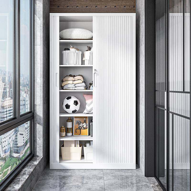 家用省空间阳台储物柜大容量推拉卷帘门收纳飘窗柜防潮铁皮置物柜