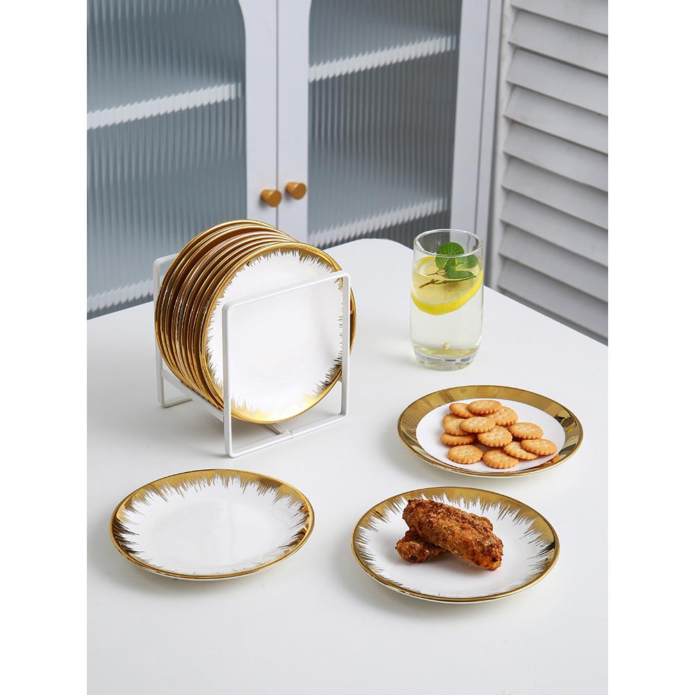陶瓷吐骨碟家用水果盘餐盘凉菜盘小吃碟甜品点心盘镀金银边垃圾盘