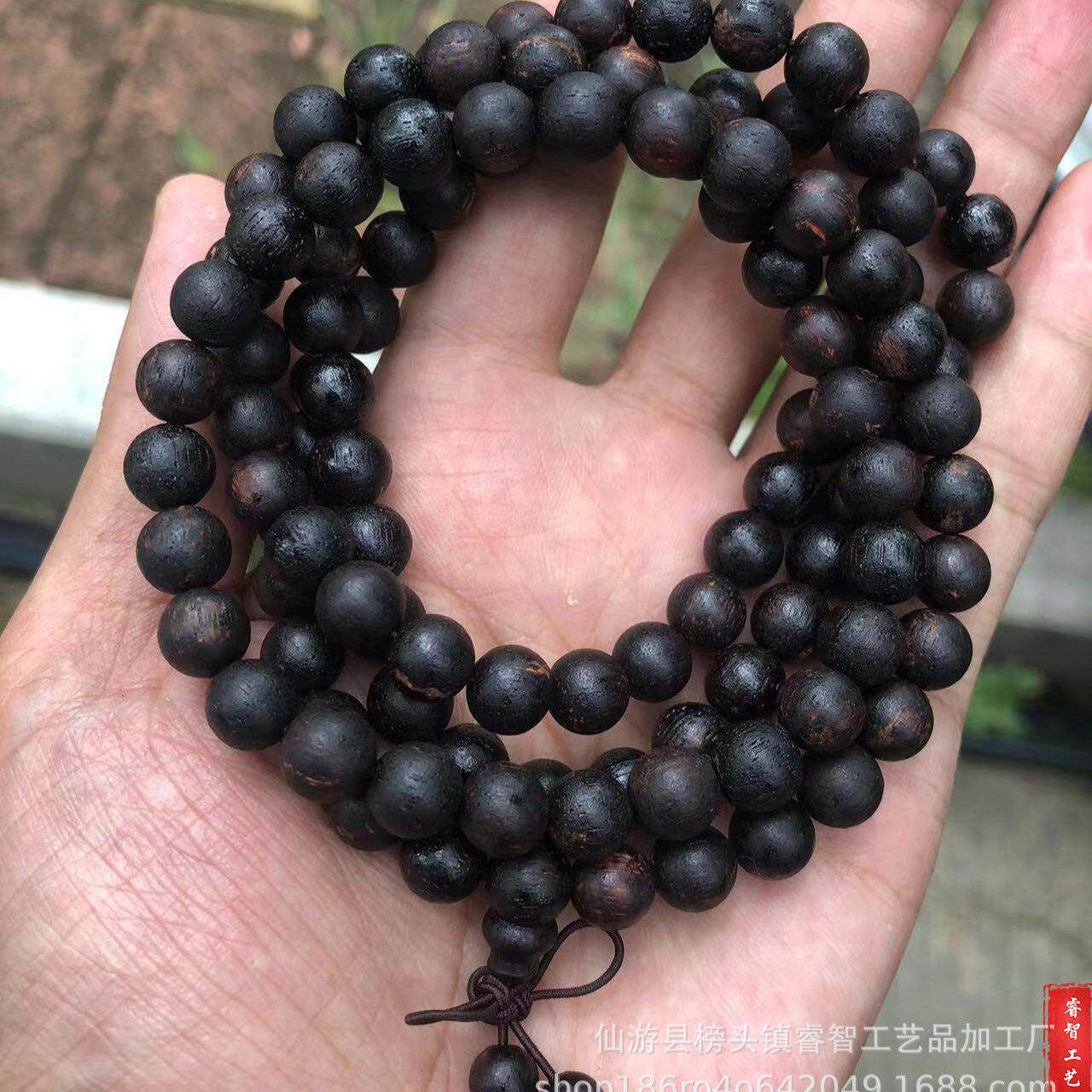 天然奇楠小叶降真香手串黄油麻丝糖结桶珠手链108颗沉水熟结软油