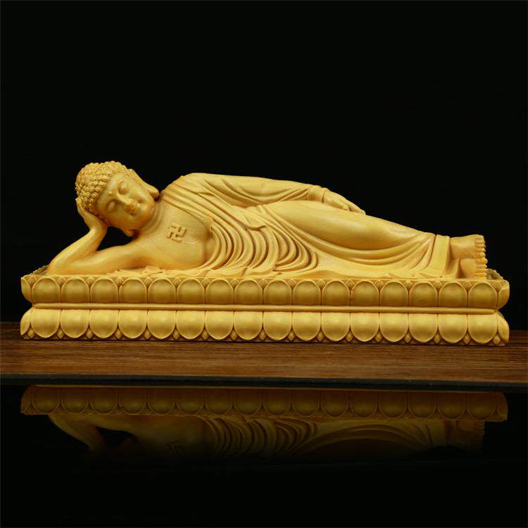 乐清黄杨木雕佛像居家风水摆件佛堂供奉雕刻工艺品 卧佛 释迦摩尼