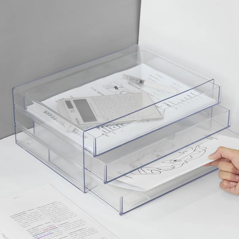 亚克力A4纸文件柜桌面收纳盒抽屉式置物架办公桌整理盒文具透明柜