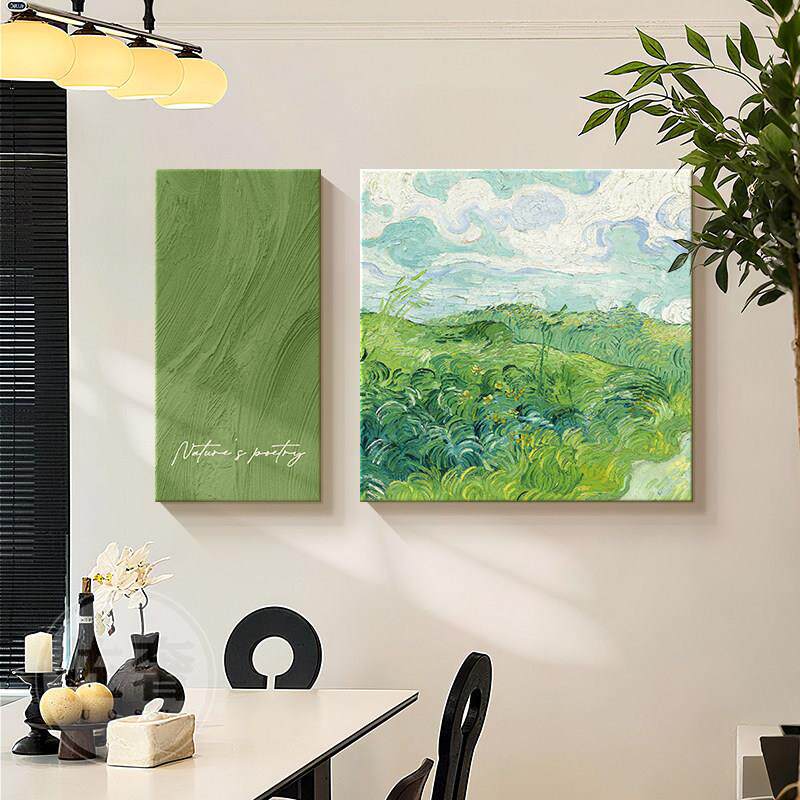 中古风餐厅装饰画梵名画级感复古风砂岩画餐厅墙面装饰挂画