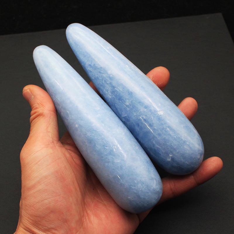 天然蓝晶石水晶原石矿摆件长条形按摩棒手把件把玩