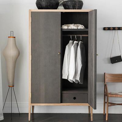 北欧乡村复古做旧卧室双门衣柜酒店别墅样板房白橡木衣柜实木家具