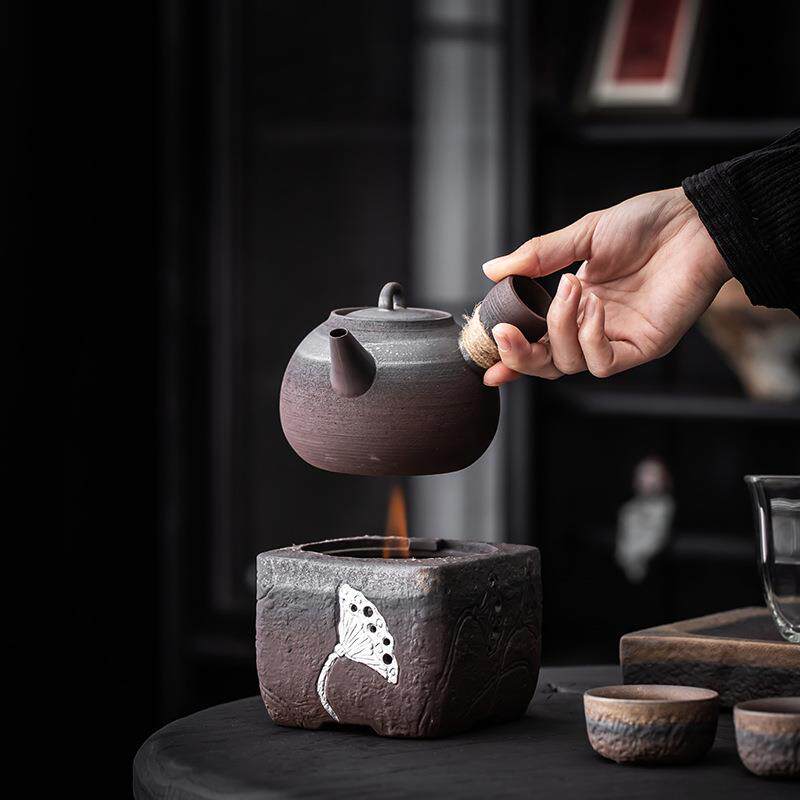 围炉煮茶陶瓷酒精炉可干烧防烫提梁壶小型家用复古粗陶温茶煮茶器