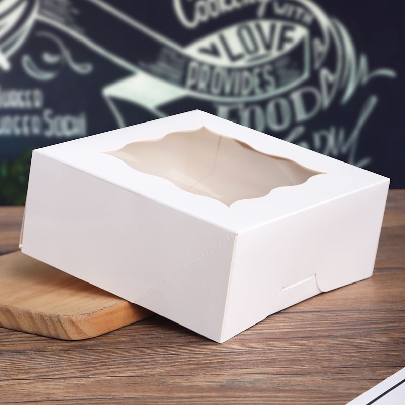 波浪开窗蛋糕盒白卡纸烘焙包装打包盒西点盒马芬杯子蛋糕盒