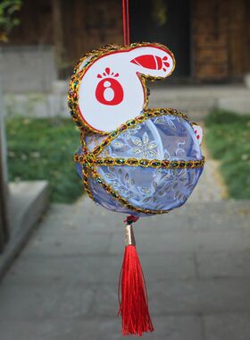 新款迷你新春元宵小兔灯笼五彩古风手提花灯布艺兔灯电子发光成品