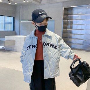 男童初冬夹棉外套2024新款儿童冬装洋气薄绒棉服中大童加厚棉衣潮