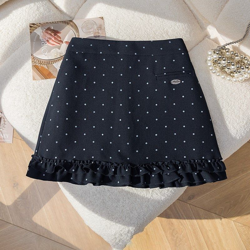木耳边短裙花边拼接波点半身裙大码夏防走光高腰遮胯包臀a字短裙