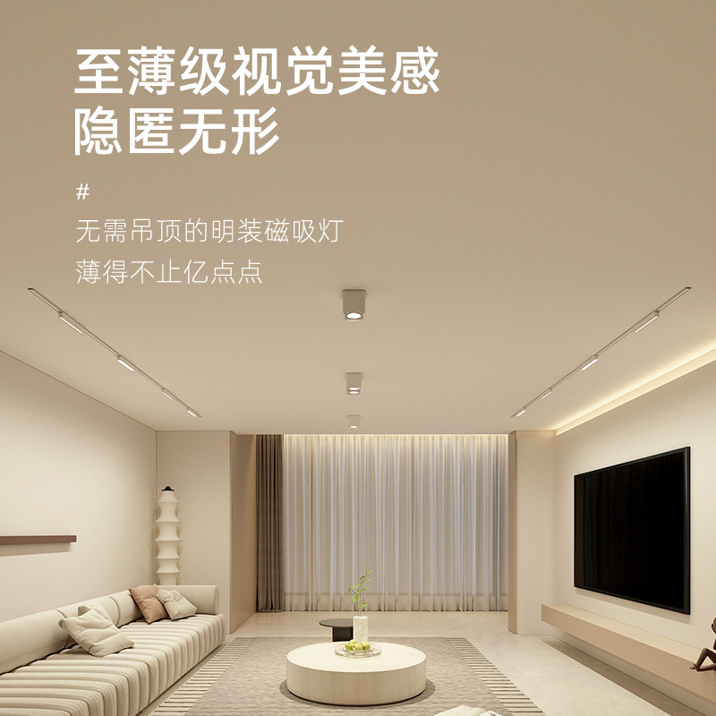 初识灯饰 超薄明装磁吸轨道灯家用led白色射灯极简客厅无主灯照明,家装灯饰光源,轨道磁吸灯,淘宝优惠券,粉丝福利购,淘宝优惠卷
