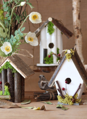 觅点 木头鸟巢鸟窝鸟屋小房子阳台花园庭院挂饰森系橱窗装饰摆件