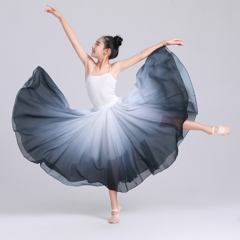 儿童720度大摆裙双层古典舞蹈裙祖国万疆舞蹈演出练习女童半身裙