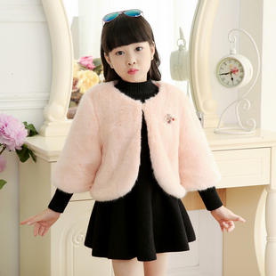 儿童皮草外套女童秋冬季公主披肩花童礼服演出开衫保暖毛绒毛毛衣