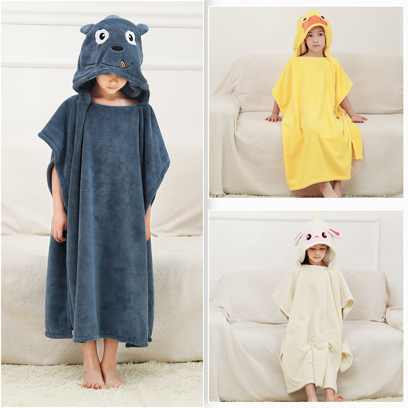 宝宝浴巾儿童斗篷连带帽比纯棉吸水超柔洗澡毛巾可穿可裹婴儿浴袍