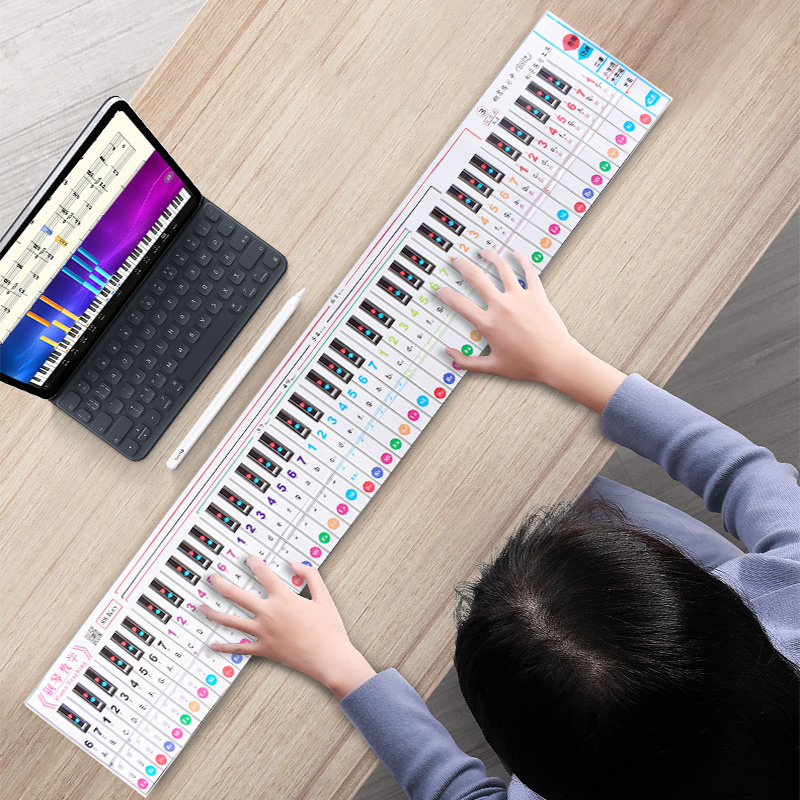 便携钢琴键盘图纸88键初学者指法练习卡手卷琴练五线谱简谱对照表