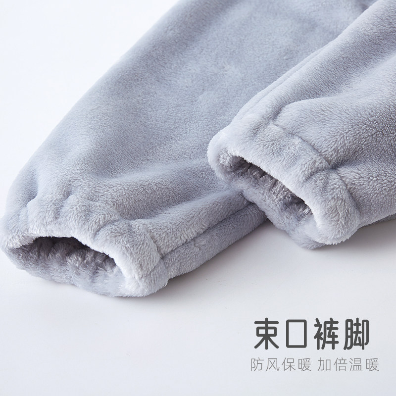 儿童加绒裤子男童暖暖裤女宝宝珊瑚法兰绒睡裤加厚婴儿保暖裤秋冬