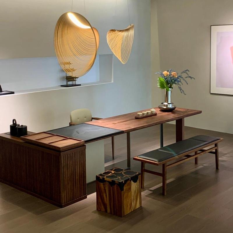 新中式北美黑胡桃木岛台茶桌宋式美学办公室茶室茶台实木大板家具