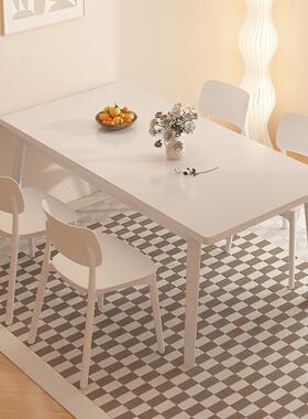 实木腿餐桌家用小户型白色饭桌子简约奶油风长方形客厅餐桌椅组合