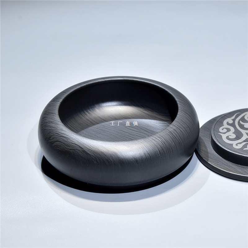 4寸5寸带盖砚台天然原石歙砚墨海笔洗原石水波纹砚台罗纹