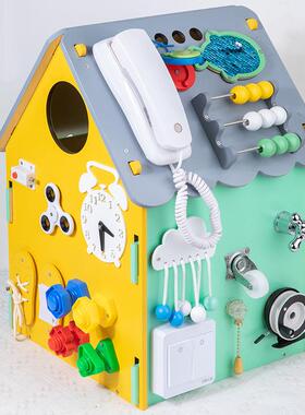 木制儿童早教蒙氏忙碌屋蓝色蒙台梭利多功能亲子互动益智木质玩具