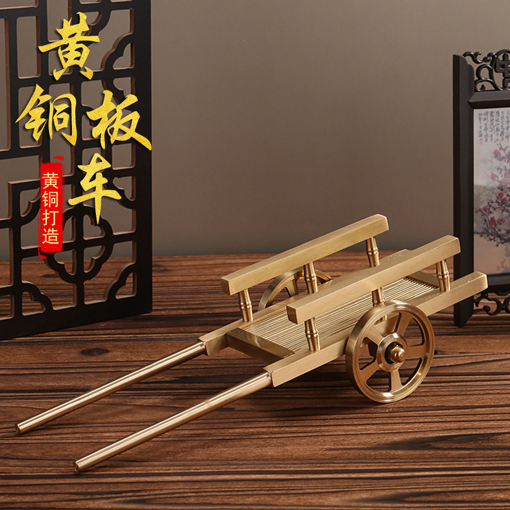 仿古人力推车模型桌面置物架可拆卸搬砖大板车满载而归工艺品