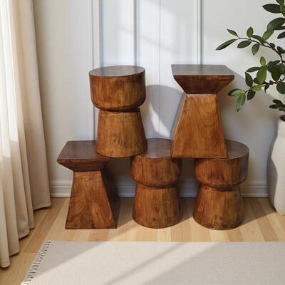 实木墩子深胡桃色新中式原木凳子民宿边角几摆件木桩根雕矮凳边几