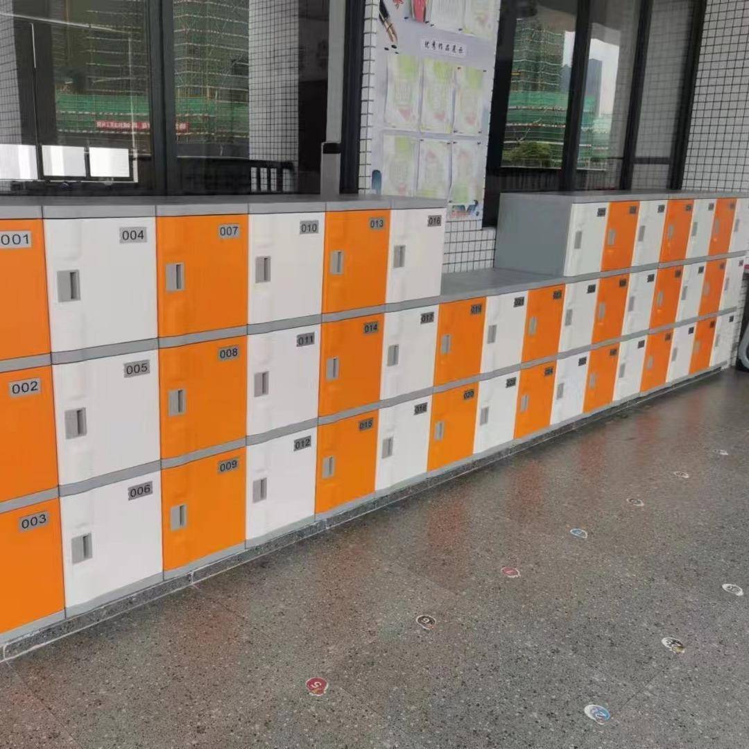 47门橙色白色塑胶书包柜学校教室储物柜会议室储物柜舞蹈室更衣柜