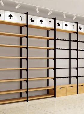 黑色双立柱货架饰品店木质展示架超市便利店边柜货架