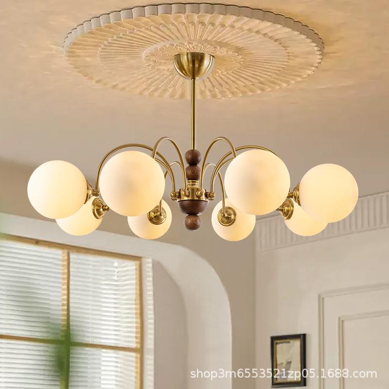 工厂法式中古风客厅吊灯魔豆创意美式胡桃木轻奢卧室餐厅灯具