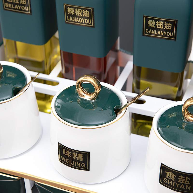 厨房轻奢陶瓷调料盒酱油瓶组合套装家用调味罐网红调料罐子置物架
