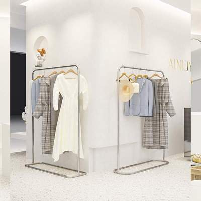 服装店展示架不锈钢银色挂衣货架女装店简约中岛组合落地式陈列架