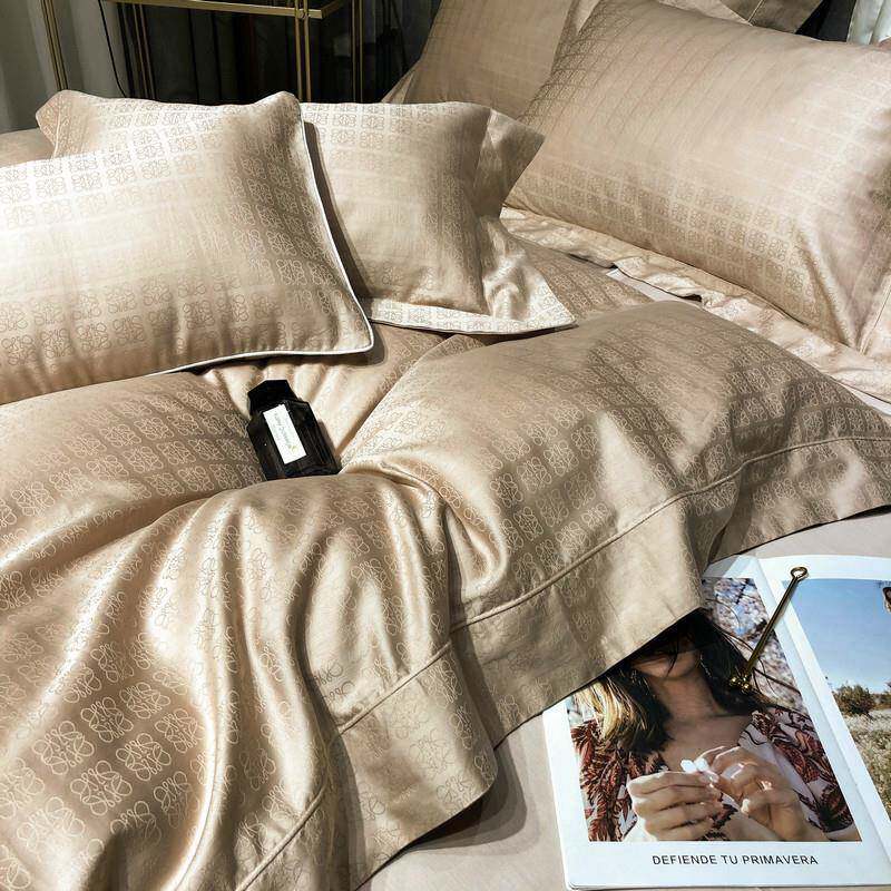 轻奢简约风100支长绒棉全棉提花四件套欧美式纯棉贡缎被套1.8床笠