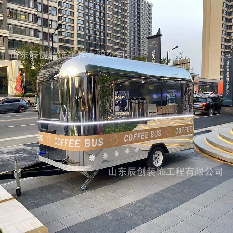 304镜面不锈钢餐车可移动美式经典房车厢复古款多功能美食售卖车