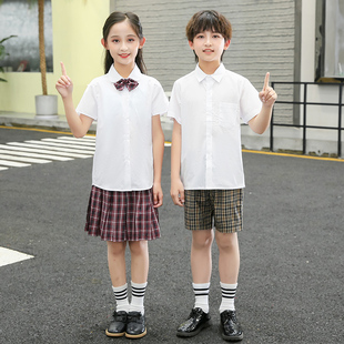 深圳校服小学生统一礼服夏季夏天女生男童儿童短裤白衬衫短裙套装