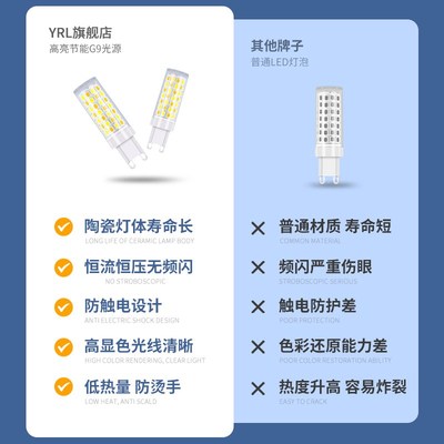 g9插脚led小灯泡二两针插口灯珠无频闪护眼家用超亮水晶吊灯光源