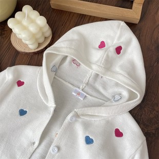 不起球!春秋宝宝爱心针织开衫女童帽衫儿童外套连帽上衣洋气女宝