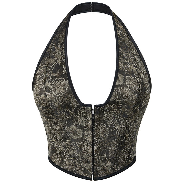 新款单排扣女士挂脖托胸性感上衣