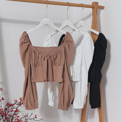 长袖涤纶系带蝴蝶结方领长衬衫