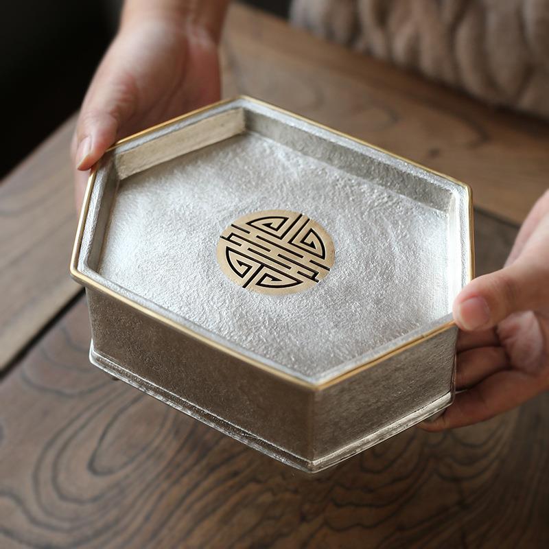 潮阳颜吉利包铜边锡壶承锡茶盘锡干泡台工夫茶船海壶托