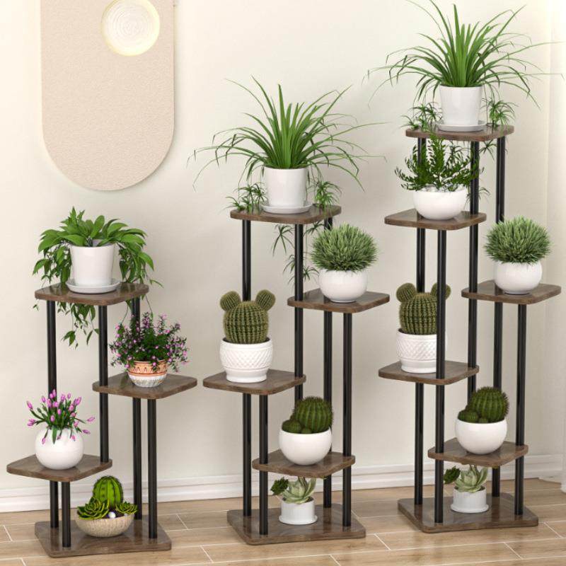 家用客厅花架子落地式多层阳台花盆架绿萝植物收纳实木颗粒置物架