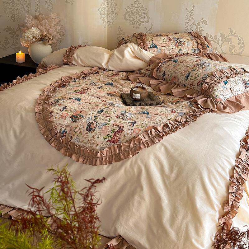法式复古高级感全棉床上四件套公主风100纯棉花边被套床裙单少女4