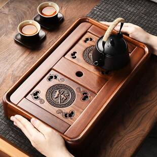 花梨木茶盘家用储水托盘小茶台长方形沥水高档干泡台茶海沥水设计