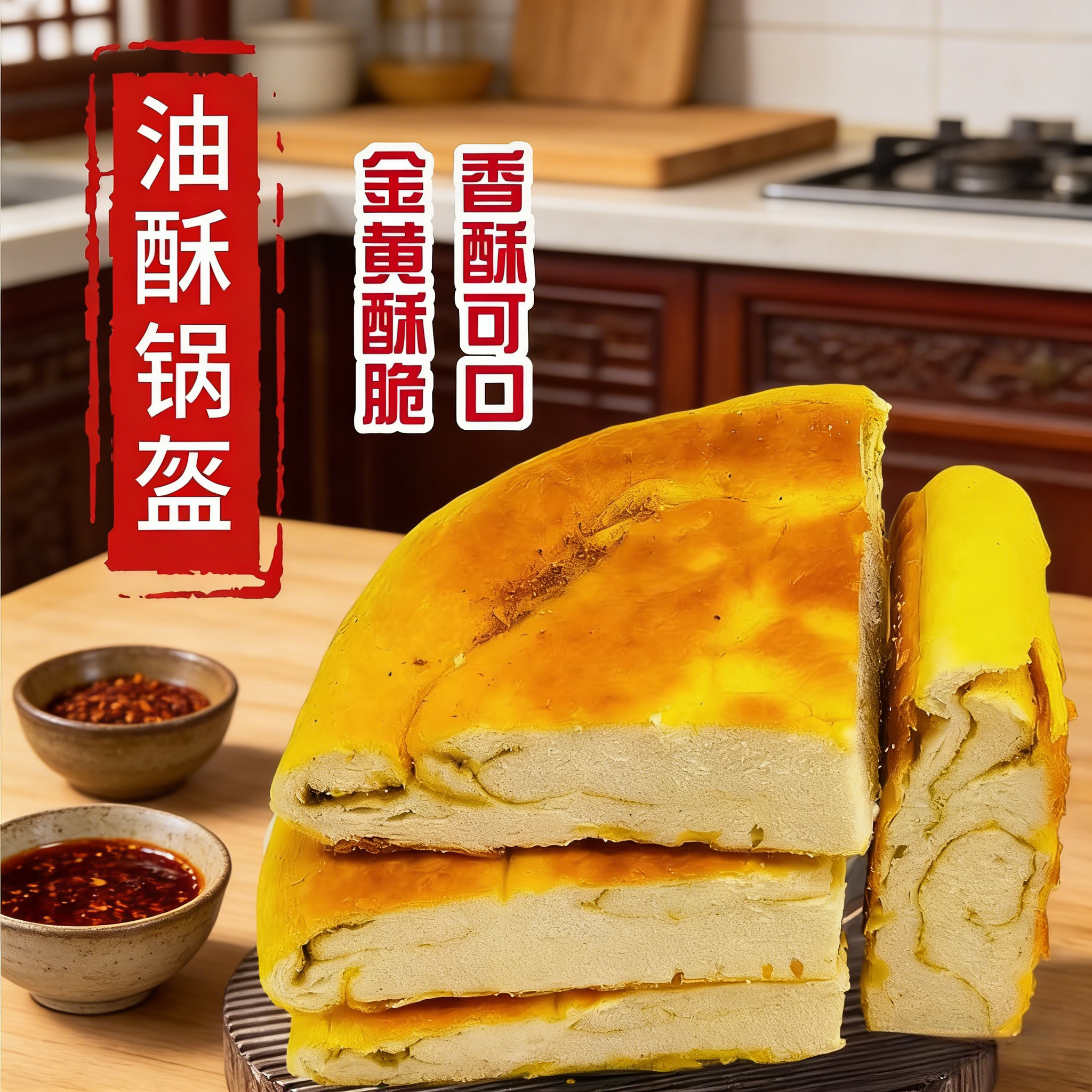 陕西油酥锅盔馍开袋即食西安特产小吃真空手工宝鸡岐山饼五香